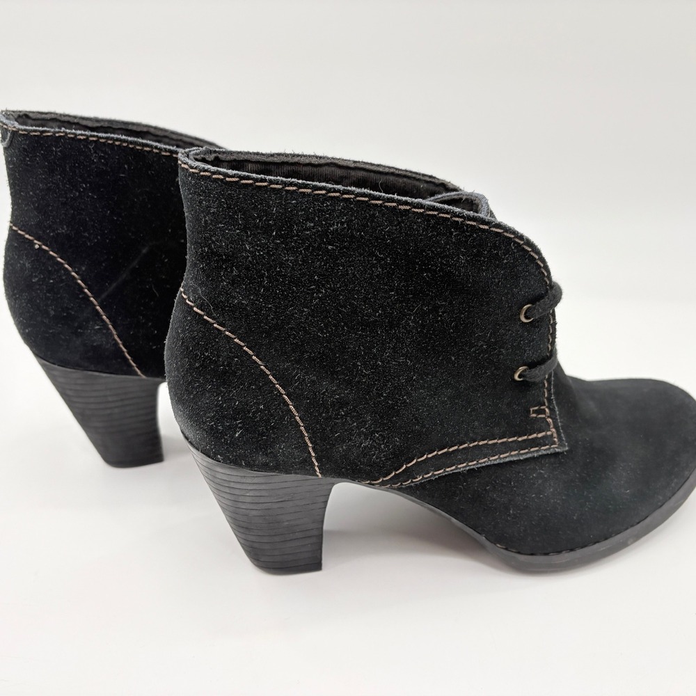 Clarks Womens Black Suede Lace Up Ankle Desert Boots Stacked Heel Size 8M